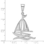 De-Ani Sterling Silver Rhodium-Plated Polished and Textured Sailboat on Water Pendant - Image 5