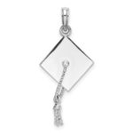 De-Ani Sterling Silver Rhodium-plated Polished 3D Moveable Tassel Graduation Cap Pendant