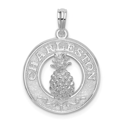 De-Ani Sterling Silver Rhodium-Plated Charleston with Pineapple Circle Pendant