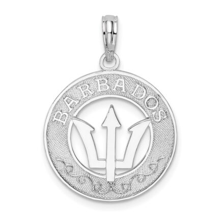 De-Ani Sterling Silver Rhodium-Plated Polished Barbados with Trident Circle Pendant