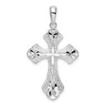 De-Ani Sterling Silver Rhodium-Plated Diamond-Cut Fleur de Lis Cross Pendant