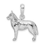 De-Ani Sterling Silver Rhodium-Plated Textured 3D Siberian Husky Pendant - Image 4
