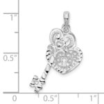 De-Ani Sterling Silver Rhodium-Plated Polished Moveable Key with Heart Lock Pendant - Image 3