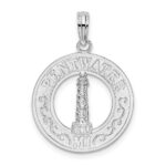 De-Ani Sterling Silver Rhodium-Plated Pentwater Michigan Circle with Lighthouse Pendant