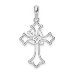 De-Ani Sterling Silver Rhodium-Plated Cut-Out Fleur de Lis Cross with Dove Pendant - Image 4