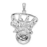 De-Ani Sterling Silver Rhodium-Plated Polished Basketball in Net Pendant - Image 4