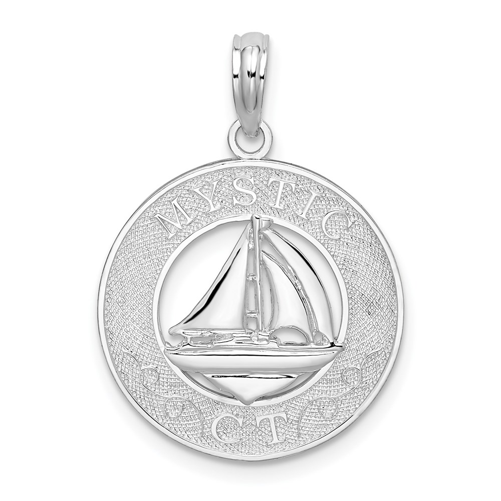 QC10452.jpg De-Ani Sterling Silver Rhodium-Plated Mystic Connecticut Circle with Sailboat Pendant - Image 1