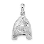 De-Ani Sterling Silver Rhodium-Plated Polished Moveable Shark Head Pendant - Image 3