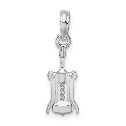 De-Ani Sterling Silver Rhodium-Plated Polished Wine Bottle Opener Pendant