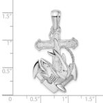 De-Ani Sterling Silver Rhodium-Plated Polished Anchor with Shark Pendant - Image 3