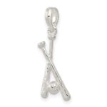 De-Ani Sterling Silver Rhodium-Plated Polished Baseball Bats and Ball Pendant - Image 3