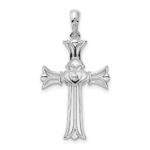 De-Ani Sterling Silver Rhodium-Plated Polished Cut-Out Claddagh Cross Pendant - Image 4