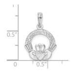 De-Ani Sterling Silver Rhodium-Plated Polished and Textured Claddagh Circle Pendant - Image 3