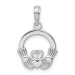 De-Ani Sterling Silver Rhodium-Plated Polished Claddagh Circle Pendant