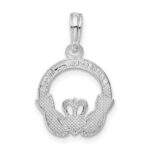 De-Ani Sterling Silver Rhodium-Plated Polished Claddagh Circle Pendant - Image 4