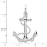 De-Ani Sterling Silver Rhodium-Plated Polished 3D Anchor with Rope Pendant - Image 3