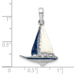 De-Ani Sterling Silver Rhodium-Plated Polished 3D Enameled Sailboat Pendant - Image 3
