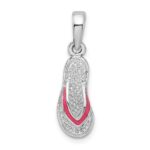 De-Ani Sterling Silver Rhodium-Plated Enameled Pink Flip-flop Pendant