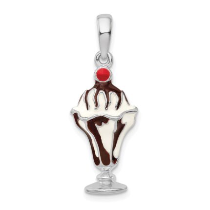 De-Ani Sterling Silver Rhodium-Plated Enameled Chocolate Sundae Pendant