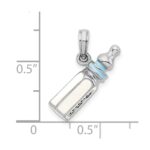 De-Ani Sterling Silver Rhodium-Plated Polished 3D Blue Baby Bottle Pendant - Image 3