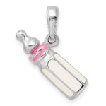 De-Ani Sterling Silver Rhodium-Plated Polished 3D Pink Baby Bottle Pendant - Image 4