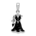 De-Ani Sterling Silver Rhodium-Plated 3D Enameled Black Dress and Shoe Pendant