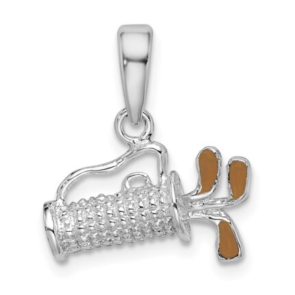De-Ani Sterling Silver Rhodium-Plated Polished 3D Enameled Golf Bag Pendant