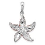 De-Ani Sterling Silver Rhodium-Plated Enameled Orange Starfish Pendant - Image 4