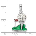 De-Ani Sterling Silver Rhodium-Plated Polished Enameled Golf Ball with Tee Pendant - Image 3