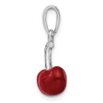 De-Ani Sterling Silver Rhodium-Plated Polished 3D Enameled Cherries Pendant - Image 2