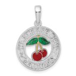 De-Ani Sterling Silver Rhodium-Plated Enameled Traverse City Michigan with Cherry Pendant