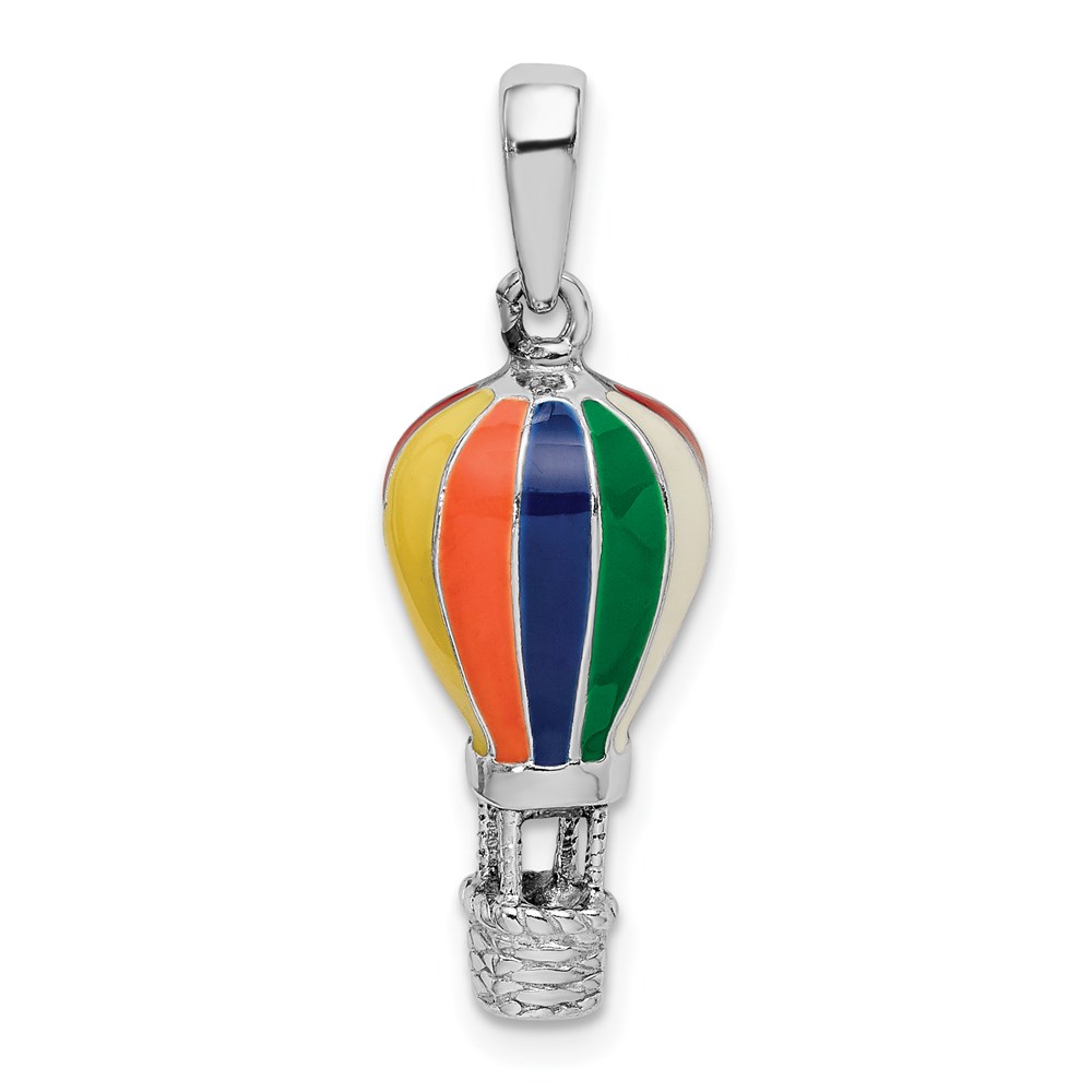 QC10710.jpg De-Ani Sterling Silver Rhodium-Plated 3D Enameled Hot Air Balloon Pendant - Image 1