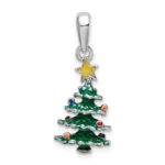 De-Ani Sterling Silver Rhodium-Plated 3D Enameled Christmas Tree Pendant