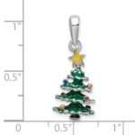 De-Ani Sterling Silver Rhodium-Plated 3D Enameled Christmas Tree Pendant - Image 3