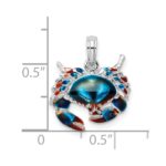 De-Ani Sterling Silver Rhodium-Plated Polished Enameled Blue Stone Crab Pendant - Image 3