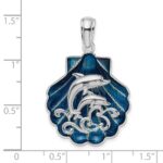 De-Ani Sterling Silver Rhodium-Plated Enameled Blue Shell with Dolphins Pendant - Image 3