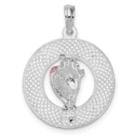 De-Ani Sterling Silver Rhodium-Plated Enameled Sanibel Circle with Shell Pendant - Image 4