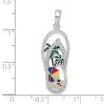De-Ani Sterling Silver Rhodium-Plated Enameled Beach Scene Flip-flop Pendant - Image 3