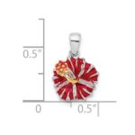 De-Ani Sterling Silver Rhodium-Plated Polished Enameled Red Hibiscus Pendant - Image 3