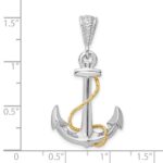 De-Ani Sterling Silver Rhodium-Plated Polished 3D Anchor with 14k Rope Pendant - Image 3