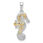 De-Ani Sterling Silver Rhodium-Plated 3D Seahorse with 14k Accent Pendant - Image 4