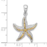 De-Ani Sterling Silver Rhodium-Plated Polished Starfish with 14k Accent Pendant - Image 3