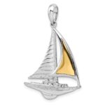 De-Ani Sterling Silver Rhodium-Plated Polished Sailboat with 14k Accent Pendant - Image 5