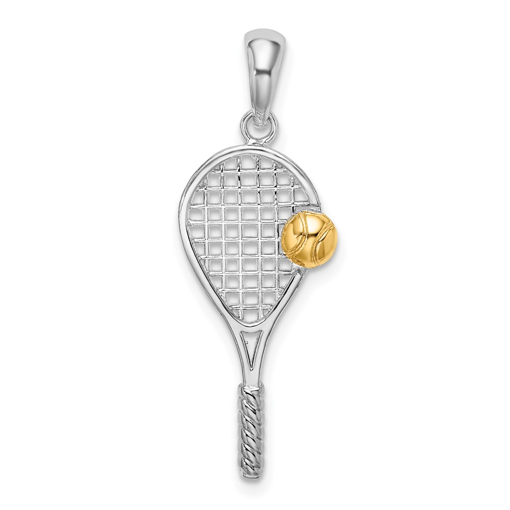 QC10873G.jpg De-Ani Sterling Silver Rhodium-Plated Polished Tennis Racquet with 14k Ball Pendant - Image 1