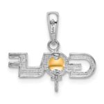 De-Ani Sterling Silver Rhodium-Plated Polished GOLF Tee with 14k Ball Pendant - Image 4