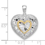 De-Ani Sterling Silver Rhodium-plated Polished Heart with 14k Accent Pendant - Image 3