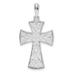 De-Ani Sterling Silver Rhodium-Plated Polished Fancy Cross with 14k Accent Pendant - Image 4