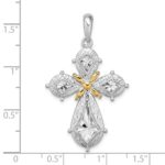 De-Ani Sterling Silver Rhodium-Plated Polished Filigree Cross with 14k Accent Pendant - Image 3