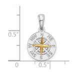 De-Ani Sterling Silver Rhodium-Plated Polished Mini Compass with 14k Needle Pendant - Image 3