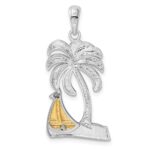 De-Ani Sterling Silver Rhodium-Plated Polished Palm Tree with 14k Sailboat Pendant - Image 4